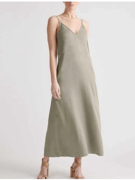 Quince Dresses & Skirts - QUINCE Olive Green Vintage Wash Tencel  Adjustable Strap Slip Maxi Dress- L